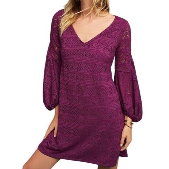Anthropologie Dresses & Skirts - Maeve Leila Lace Purple Dress Balloon Sleeves XS